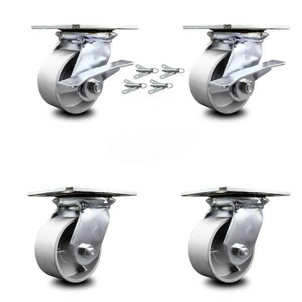 Service Caster 4 Inch Semi Steel Caster Set with Roller Bearing 4 Swivel Lock and 2 Brake SCC SCC-35S420-SSR-SLB-BSL-2-BSL-2 - main